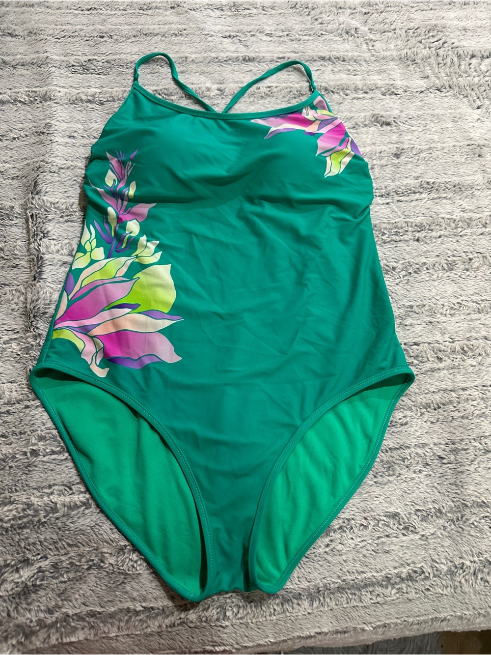 Athleta Teal One-Piece Swimsuit with Pink & Yellow Floral Accents